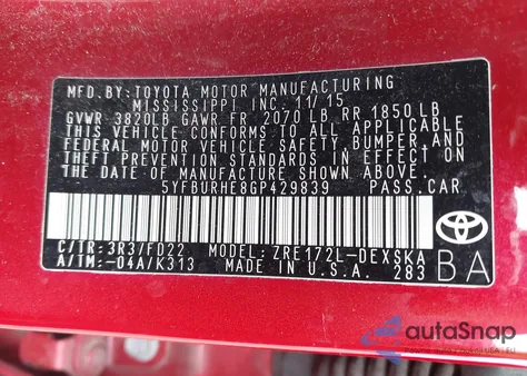 2016 Toyota Corolla S Plus z USA, uszkodzony, nr VIN 5YFBURHE8GP429839